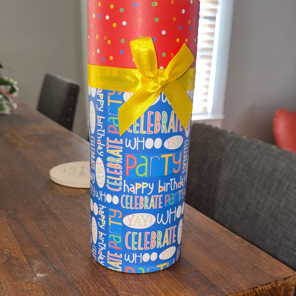 Colorful Party Gift Wrap with Yellow Ribbon